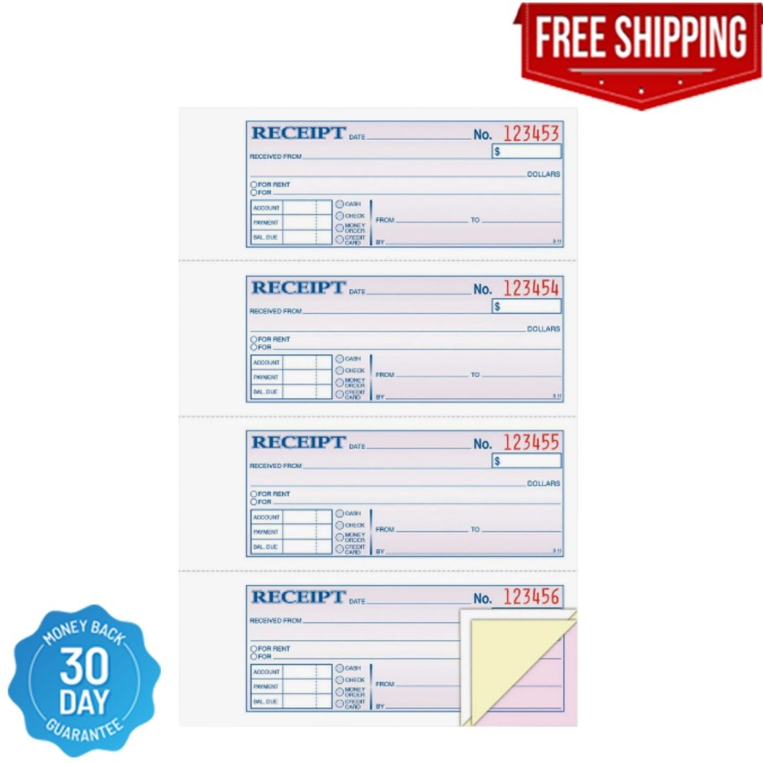 Adams 3-Part Money & Rent Receipt Book – Carbonless, 100 Sets, 7-5/8″ x 10-7/8″,