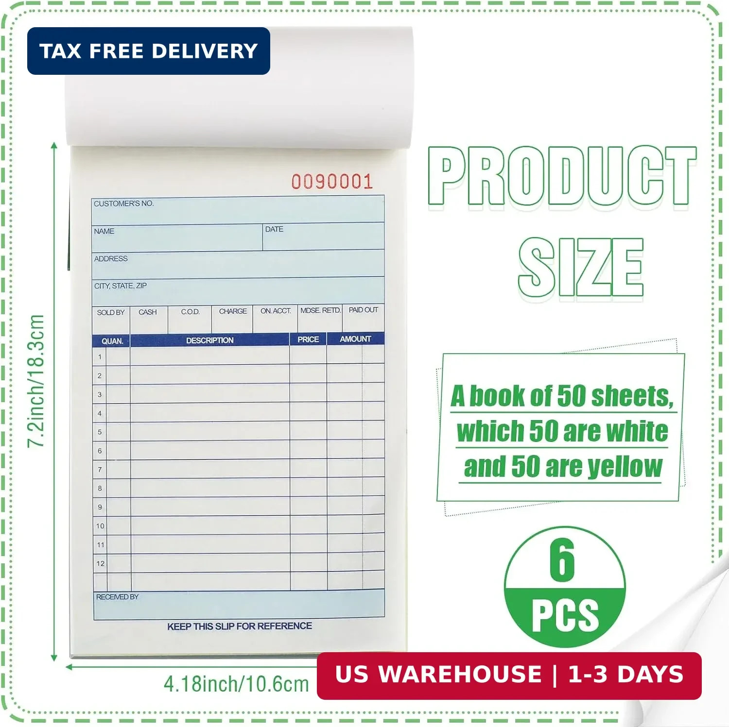 Lincia 6 Pads Sales Order Books 2 Part Carbonless, Receipt Book with Carbon Copi