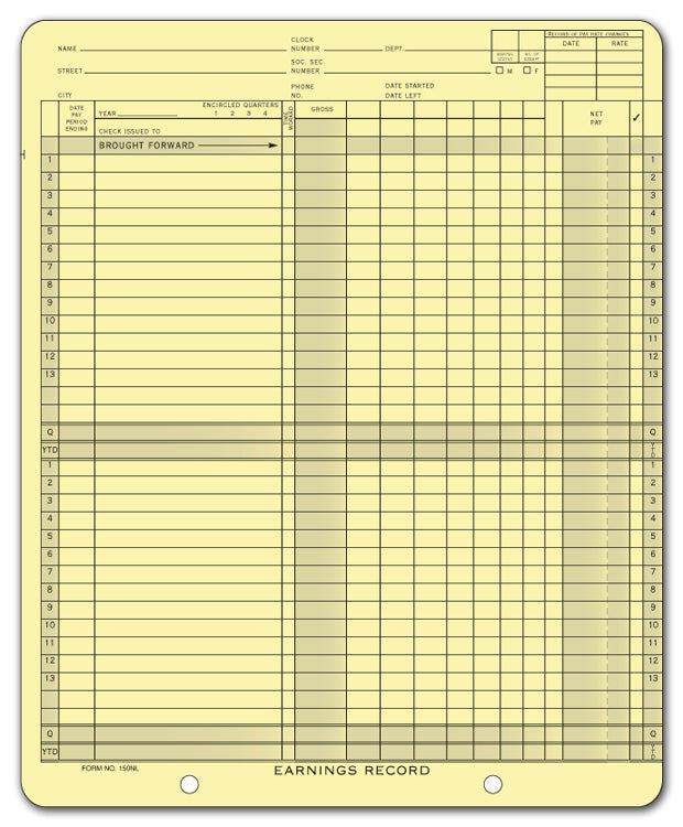 150NL Weekly Earnings Record 9 x 11″ QTY 25