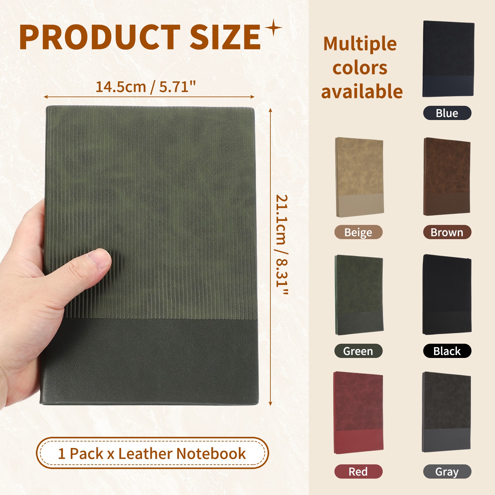 Hardcover Leather Lined Note Book, 100 Pages 8.3×5.7″ A5, Green