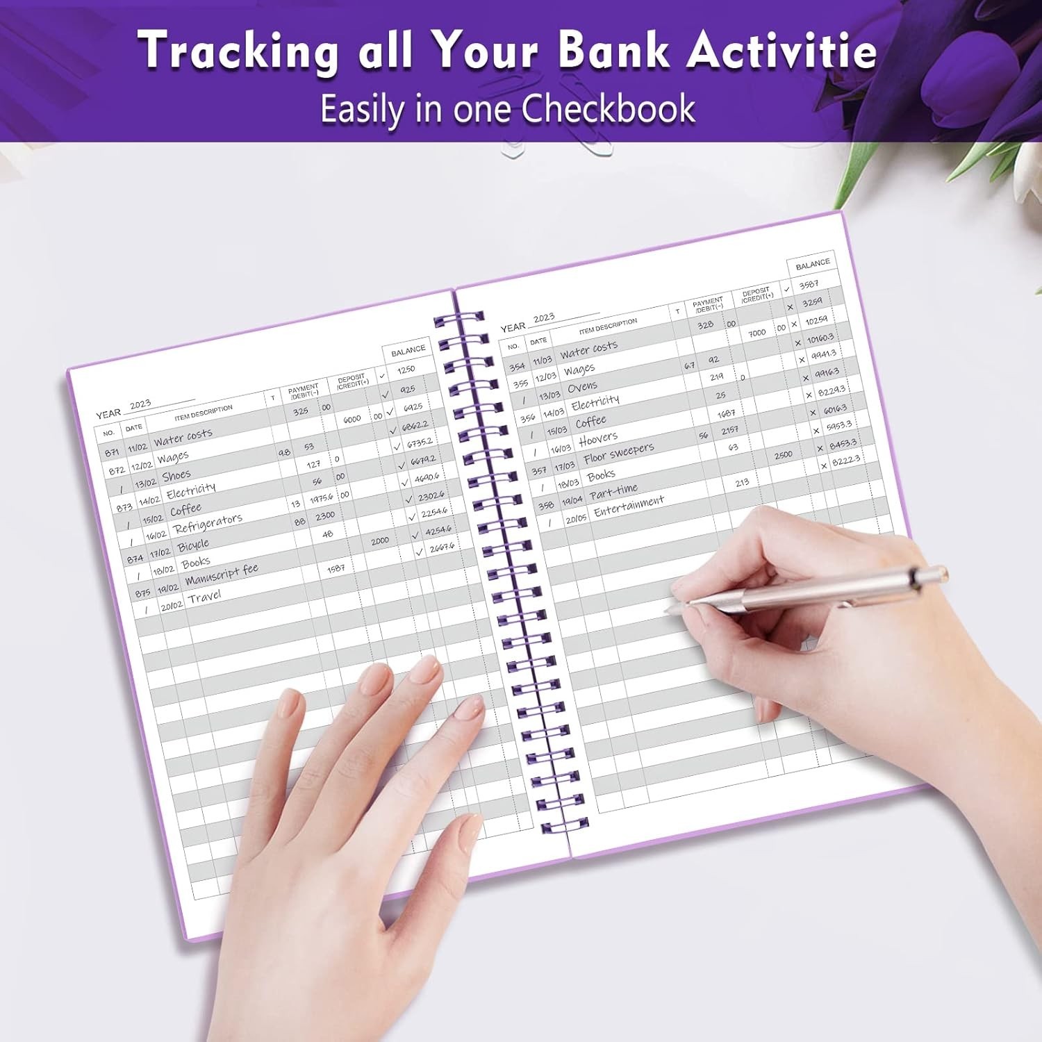 Check Registers for Personal Checkbook, Double Spiral Check Register Book, Bu…