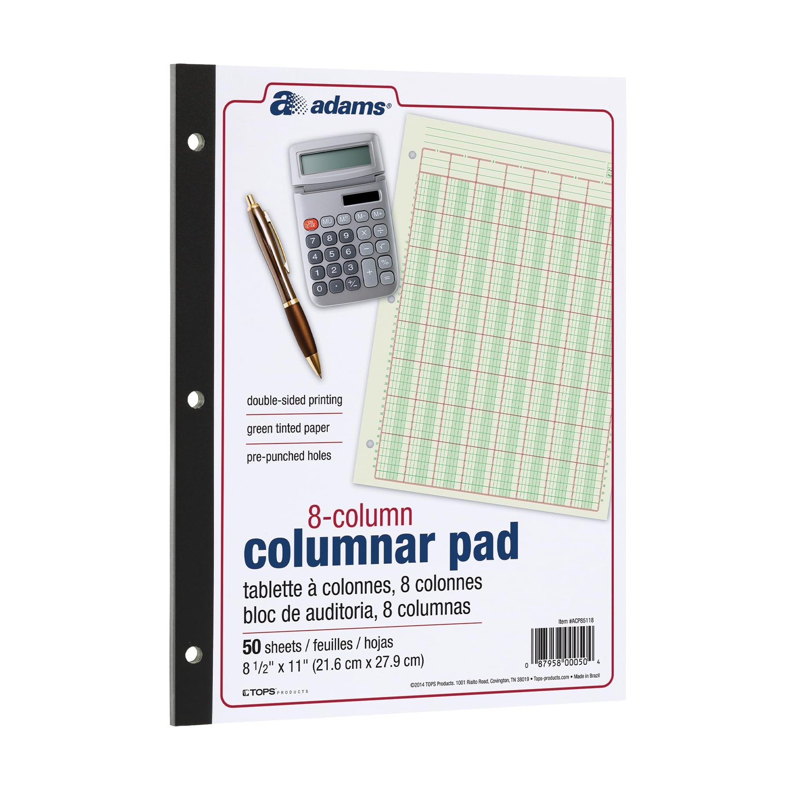 Adams Columnar Analysis Pad, 8 Column Ledger, 8.5″ x 11″, 100 Pages (50 Green