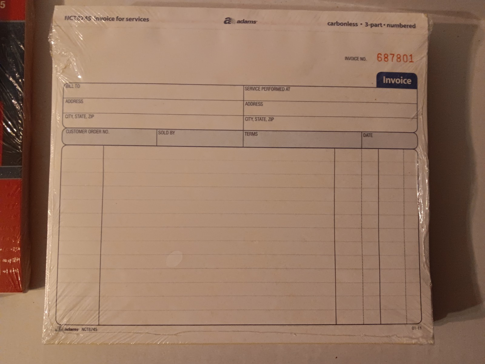 4 pack Adams Invoice for Services 50 Unit, 7.44 x 8.5 Inches, White/Canary/Pink
