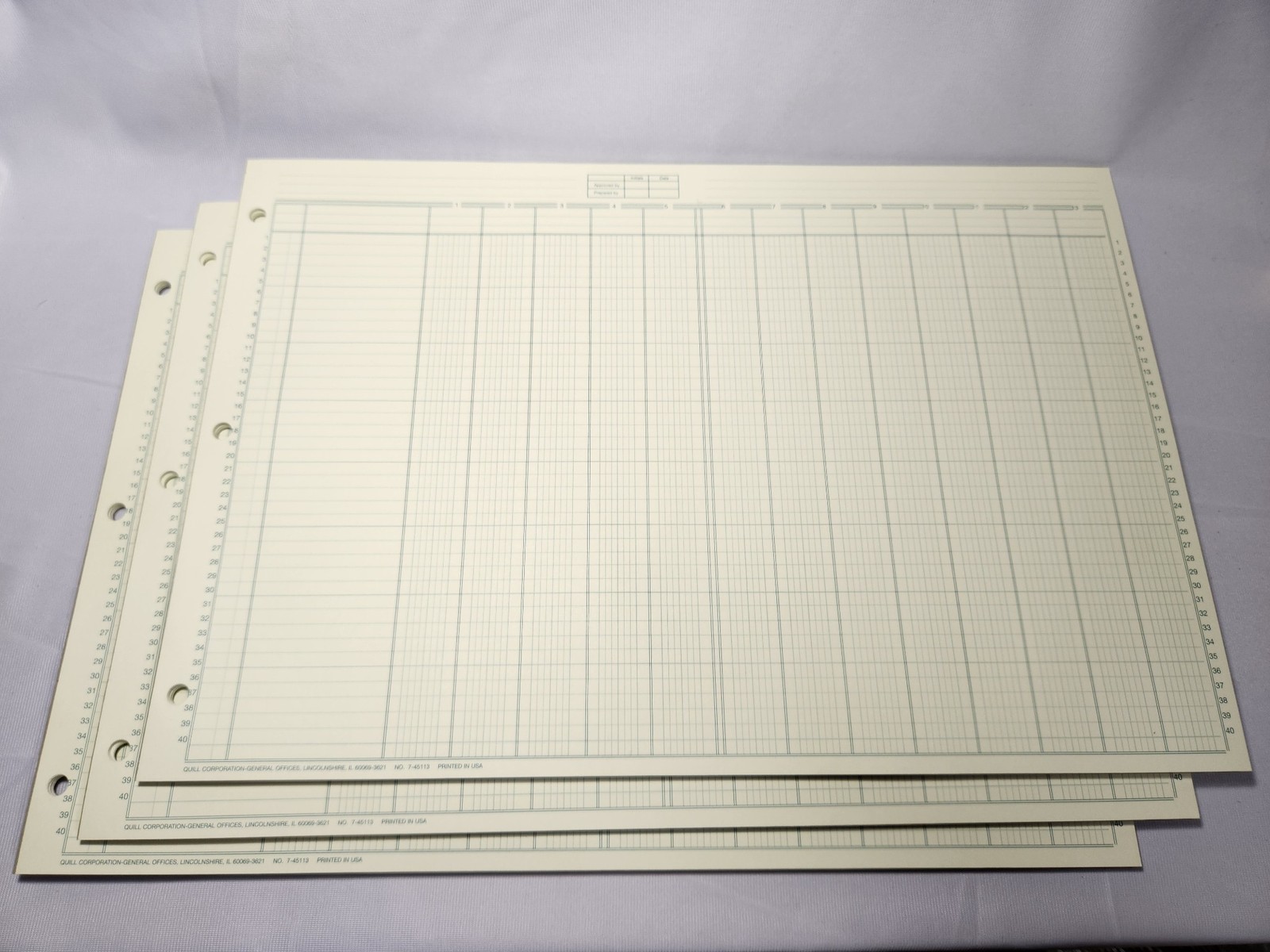 NEW Lot Of 3 Quill 13-Column Columnar Pad 11″x 16 3/8” 3 Hole Punched 7-45113