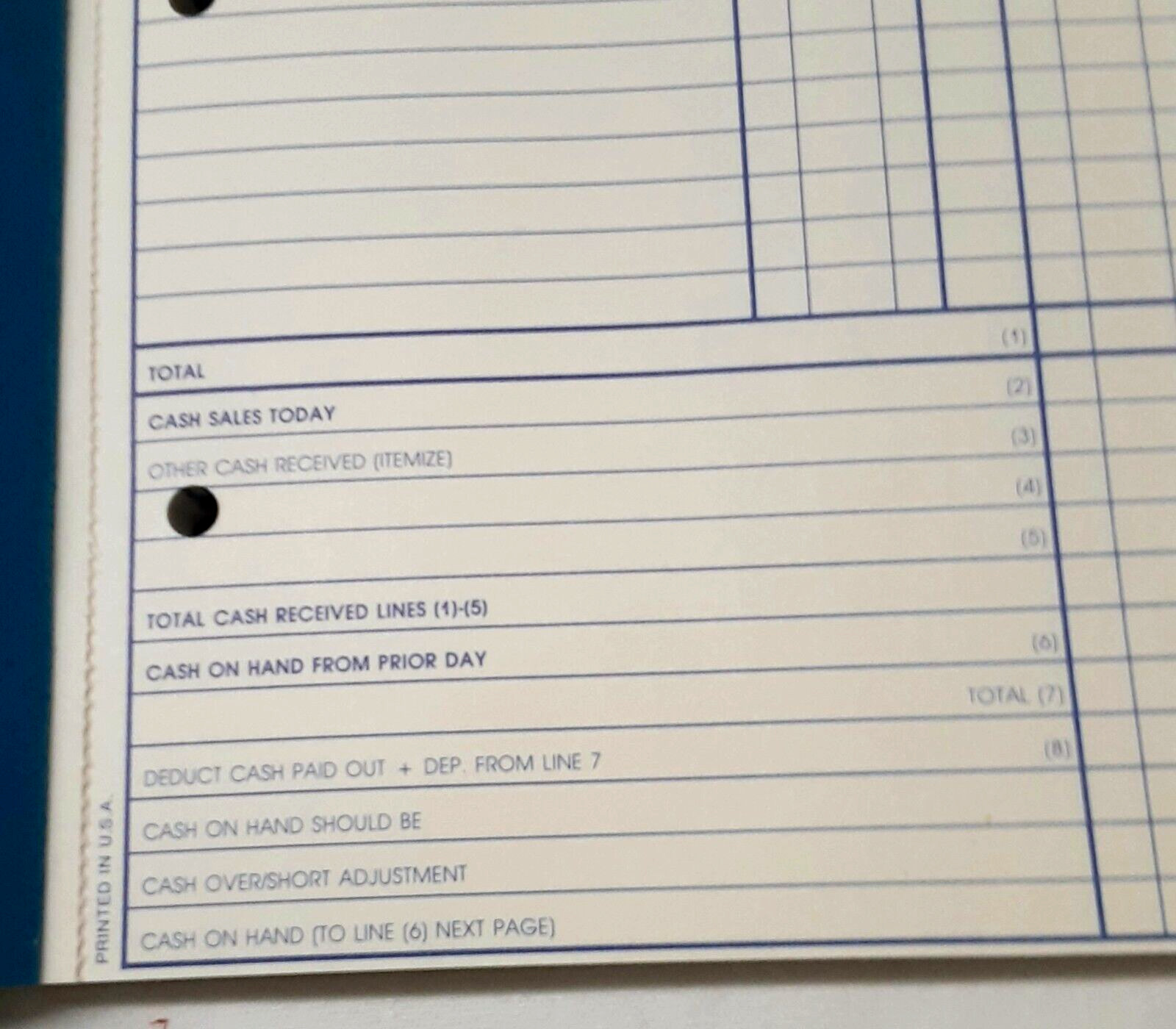 Cloes Blue Book Daily Cash Report Form DC 1987 Record Keeping Booklet Carbon