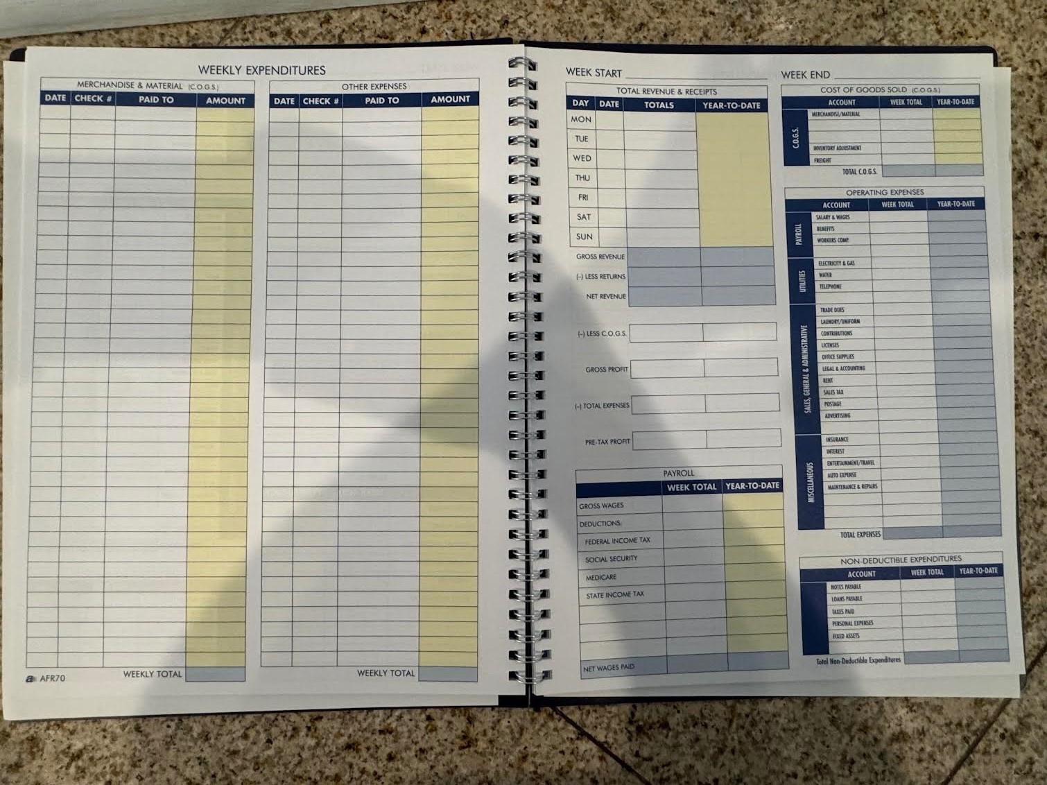 Adams Bookkeeping Record Book, Weekly Format, 8.5 x 11 Inches, White (AFR70)