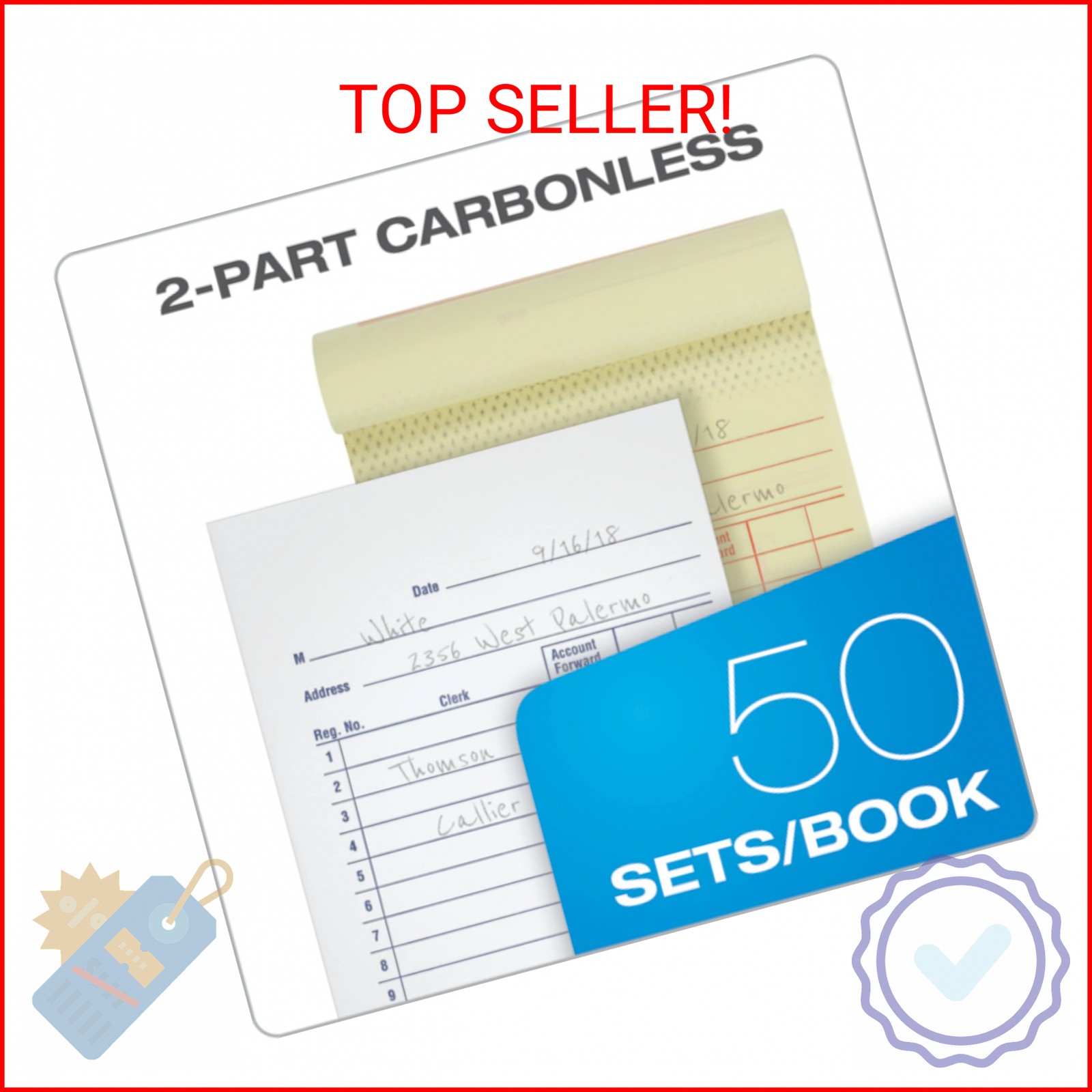Adams General Purpose Sales Book, 2-Part, Carbonless, White/Canary, 3-11/32 x 5-