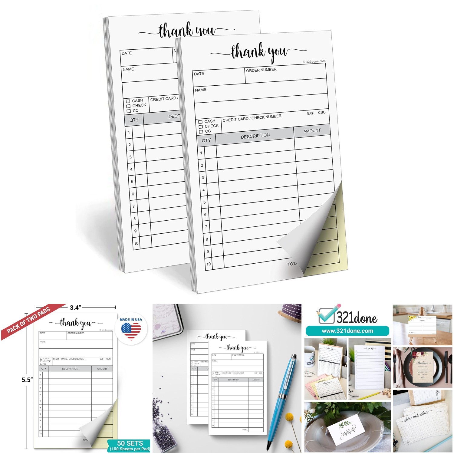 2-Pack Thank You Receipt Book 3.4×5.5 Carbonless White/Yellow