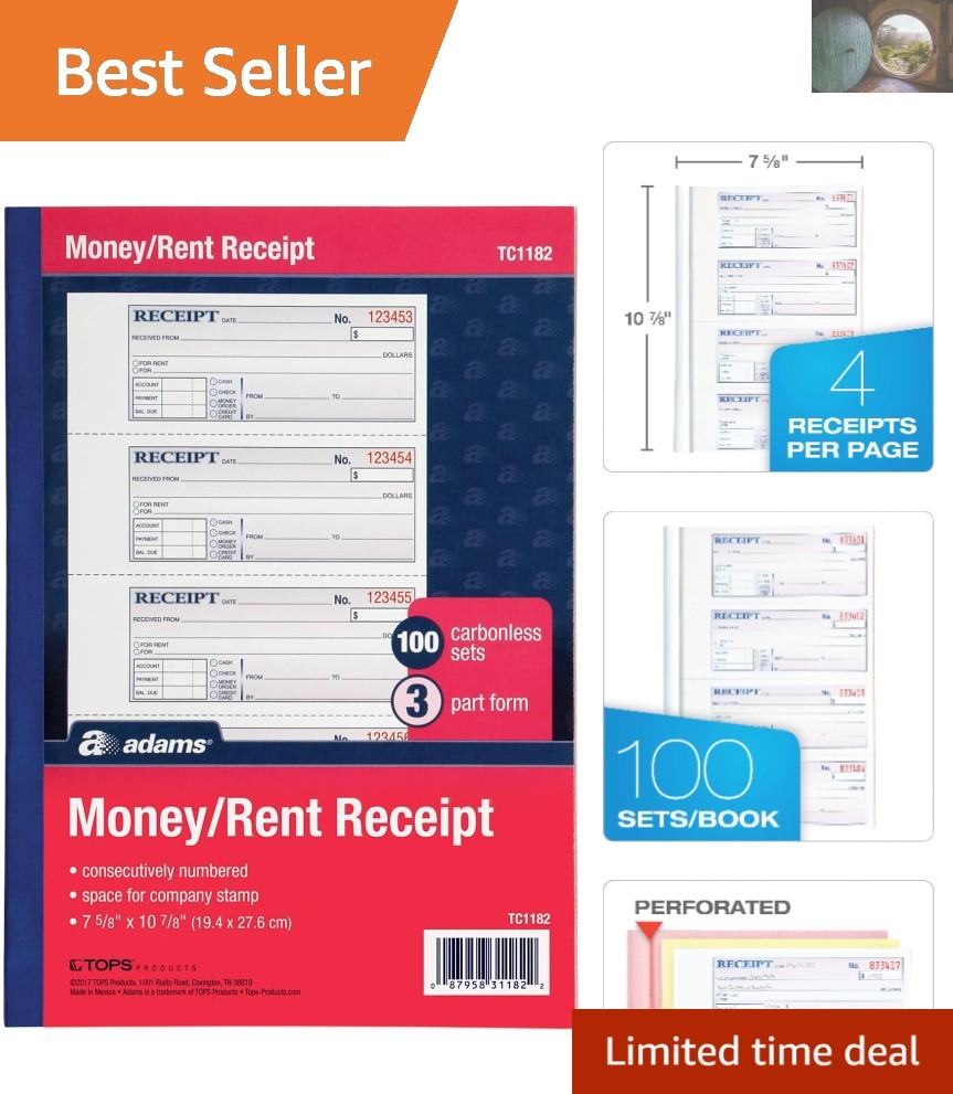 Elegant Money & Rent Receipt Book – 3-Part Carbonless, 100 Sets, Compact Design