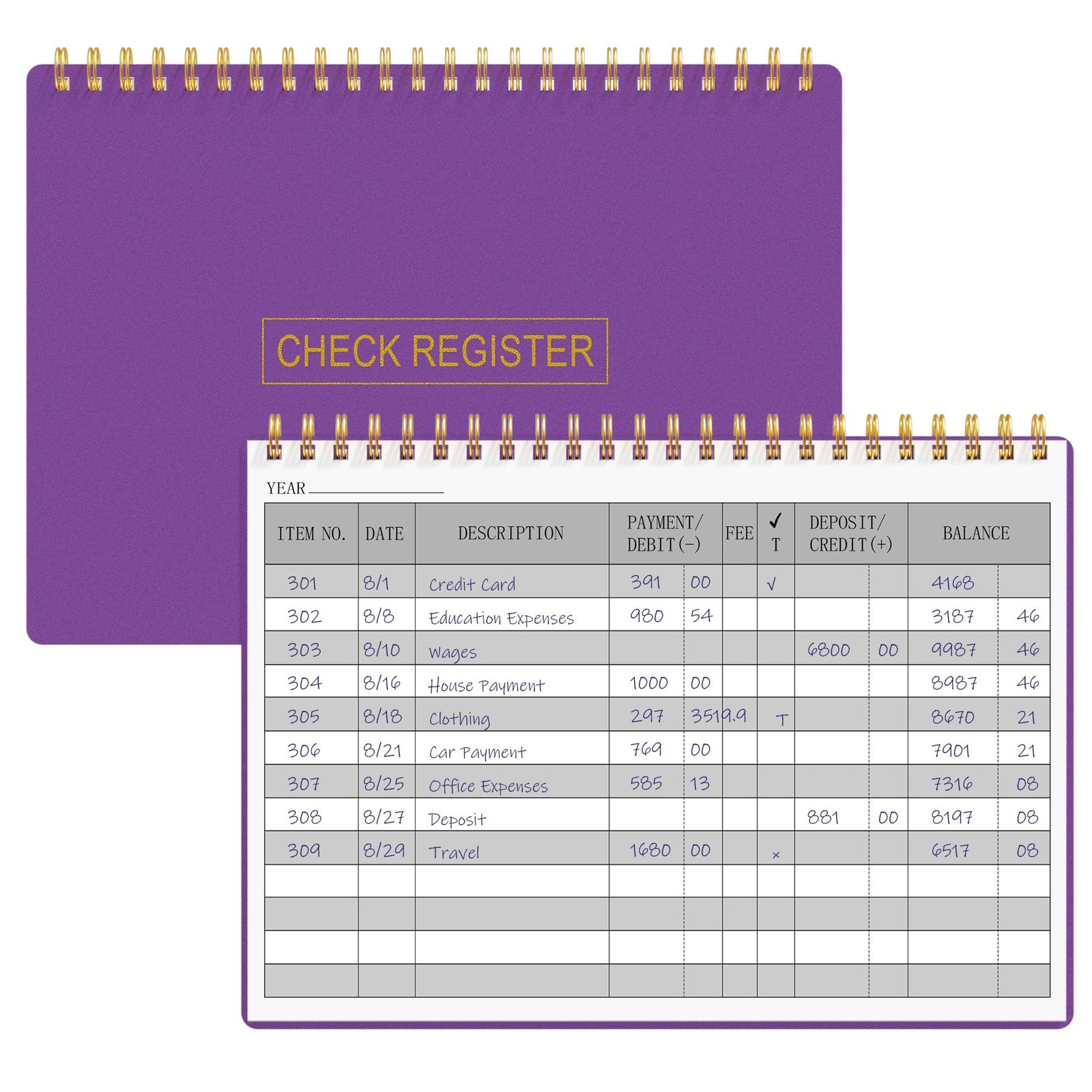Check Registers for Personal Checkbook, Transaction Expense Ledger Log Book f…