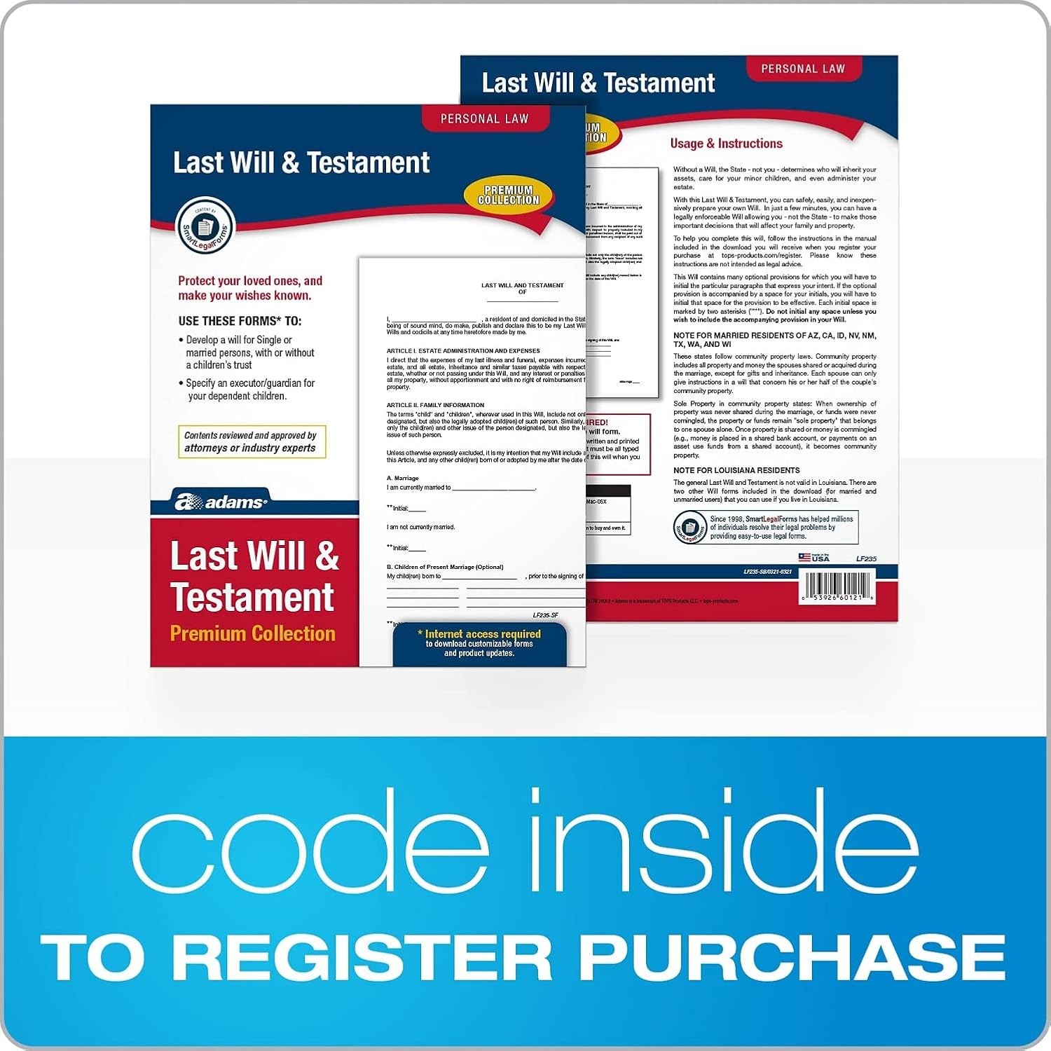 Last Will and Testament Forms Instructions Downloadable Product Details on