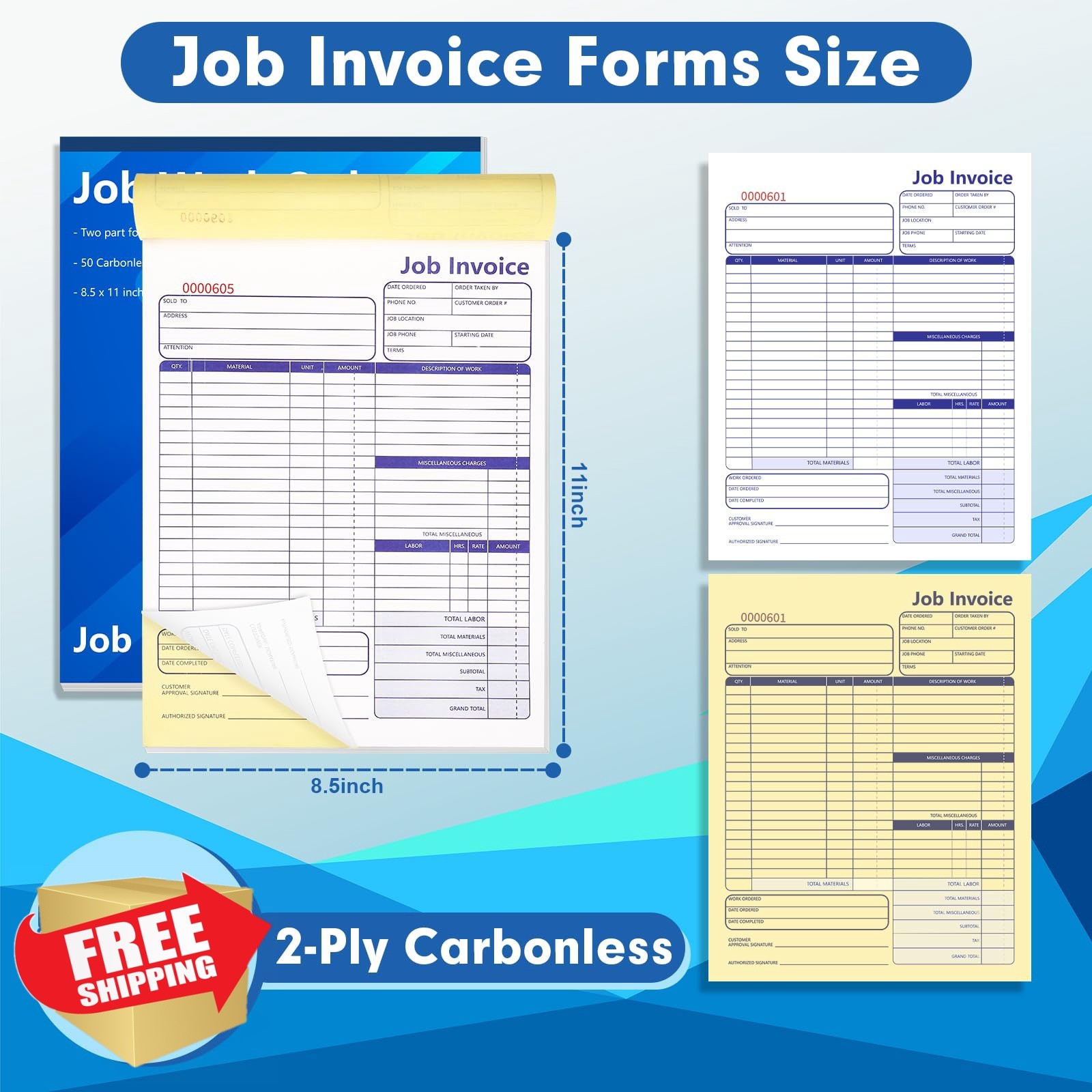 WANGDEFA 1 Job Work Order Forms 2-Part Carbonless