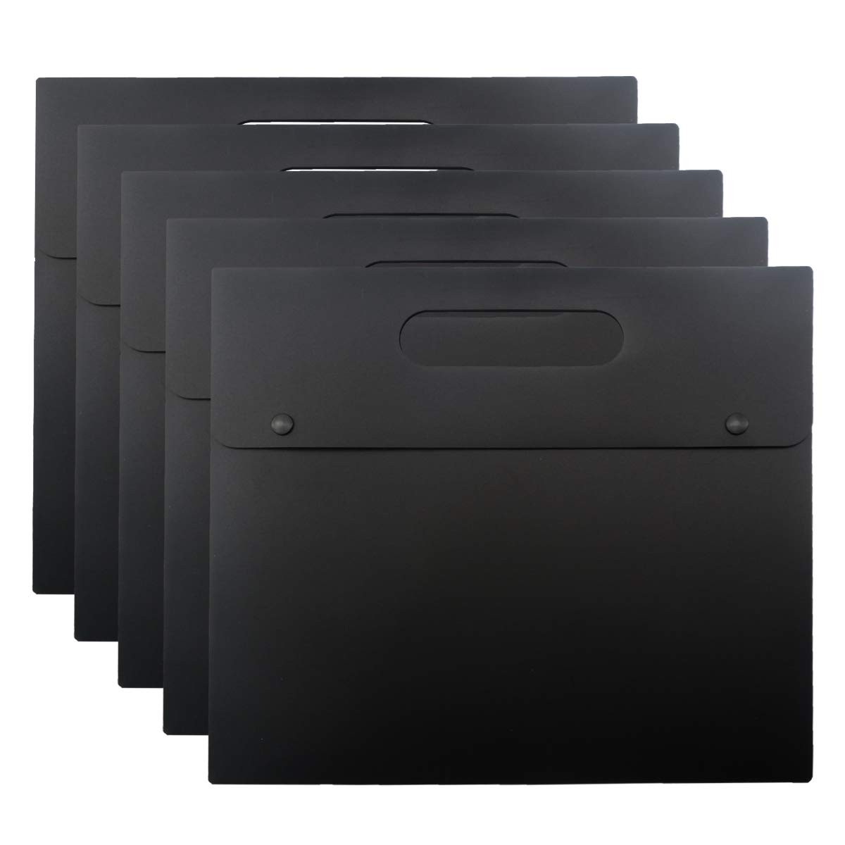 Enyuwlcm A4 Plastic Envelopes Document Holder with Handle Poly 5 Pack, Black