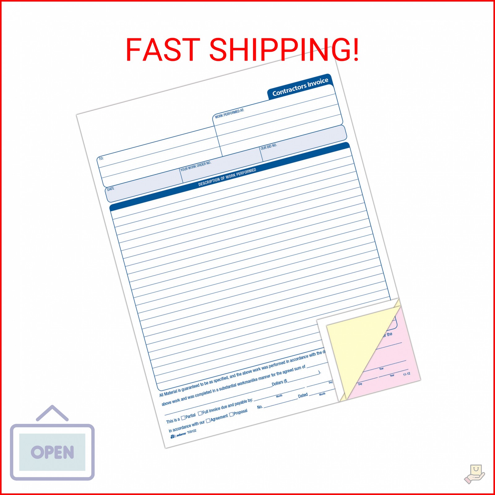 Adams Contractor’s Invoice Book, 3-Part, 50 Sets per Book, 50 Pages (ABFTC8122)