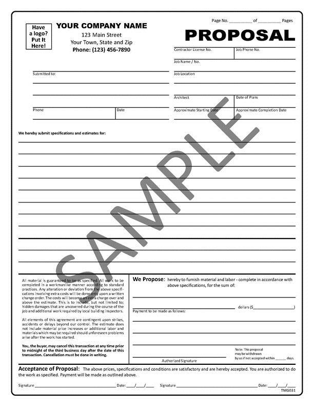 50 Contractor Proposal / 2 Part Carbonless / 8.5 x 11 / TMG031