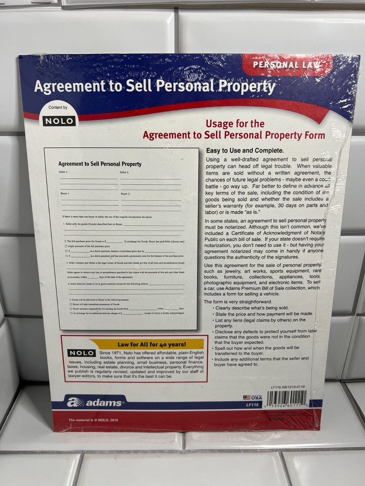 Nolo Adams Agreement to Sell Personal Property – Terms & Conditions of Sale Form