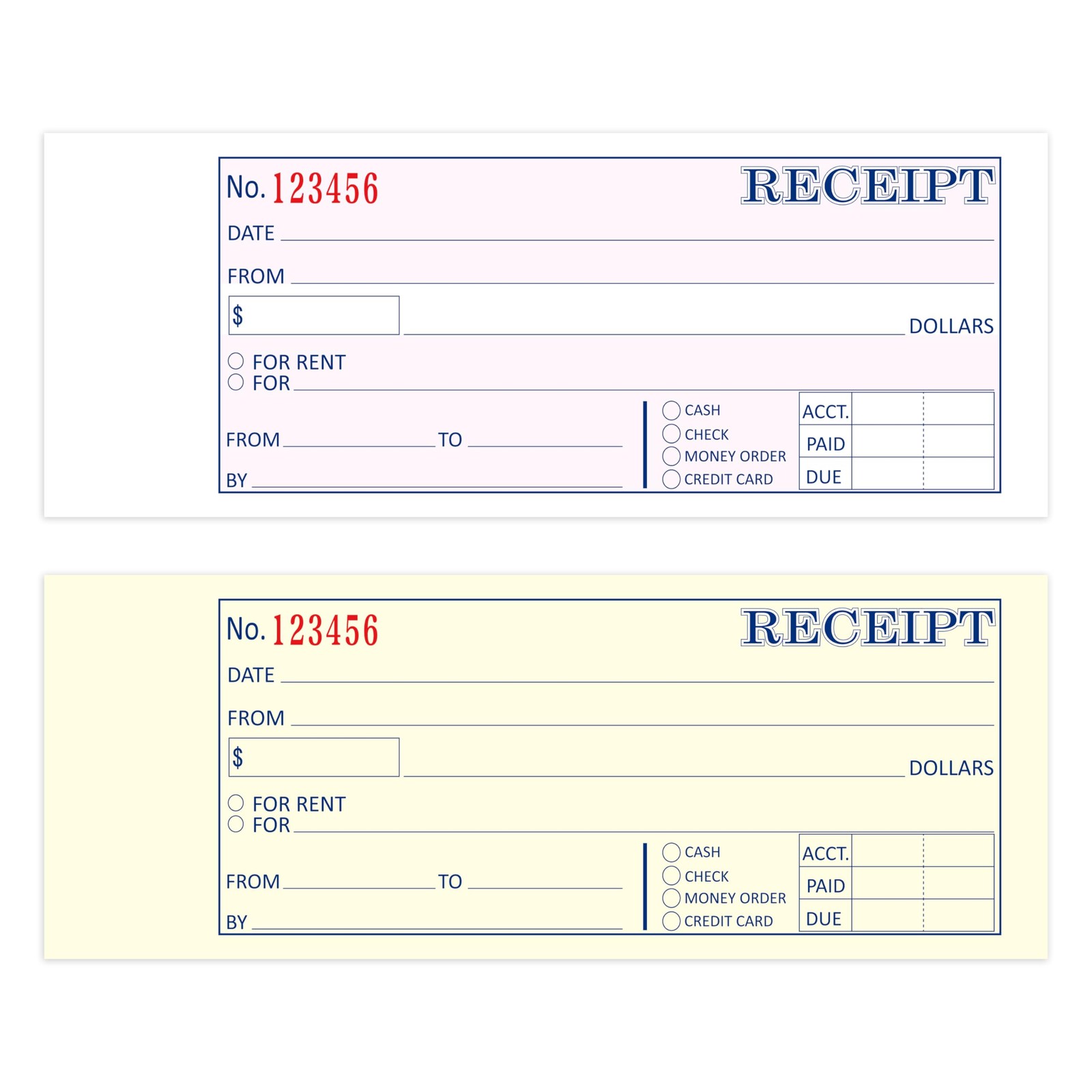 2 PCS Receipt Book 2.75×7.2 Inch 2 Part Carbonless Rent 50 Sets Per Book