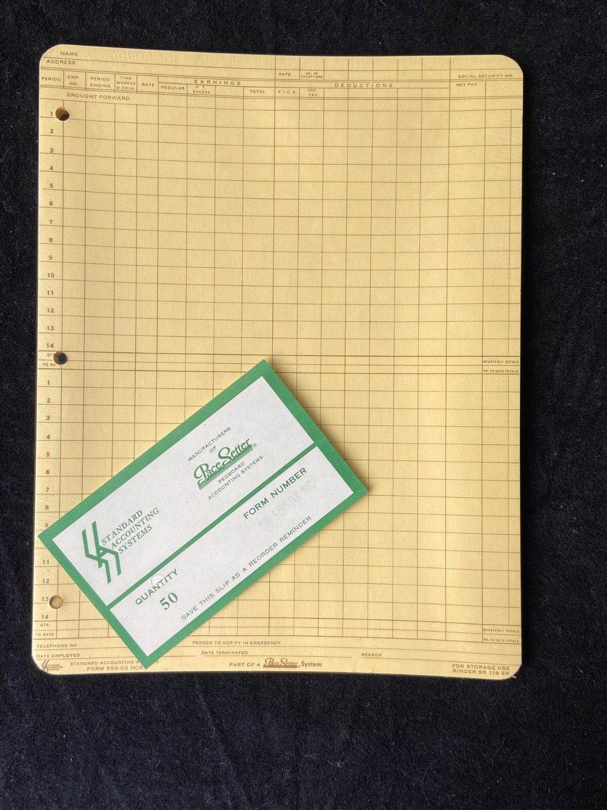 Vintage Standard Acct. Sys. Man. of PaceSetter Peg Board #SP550-03-NCR 50 Sheets