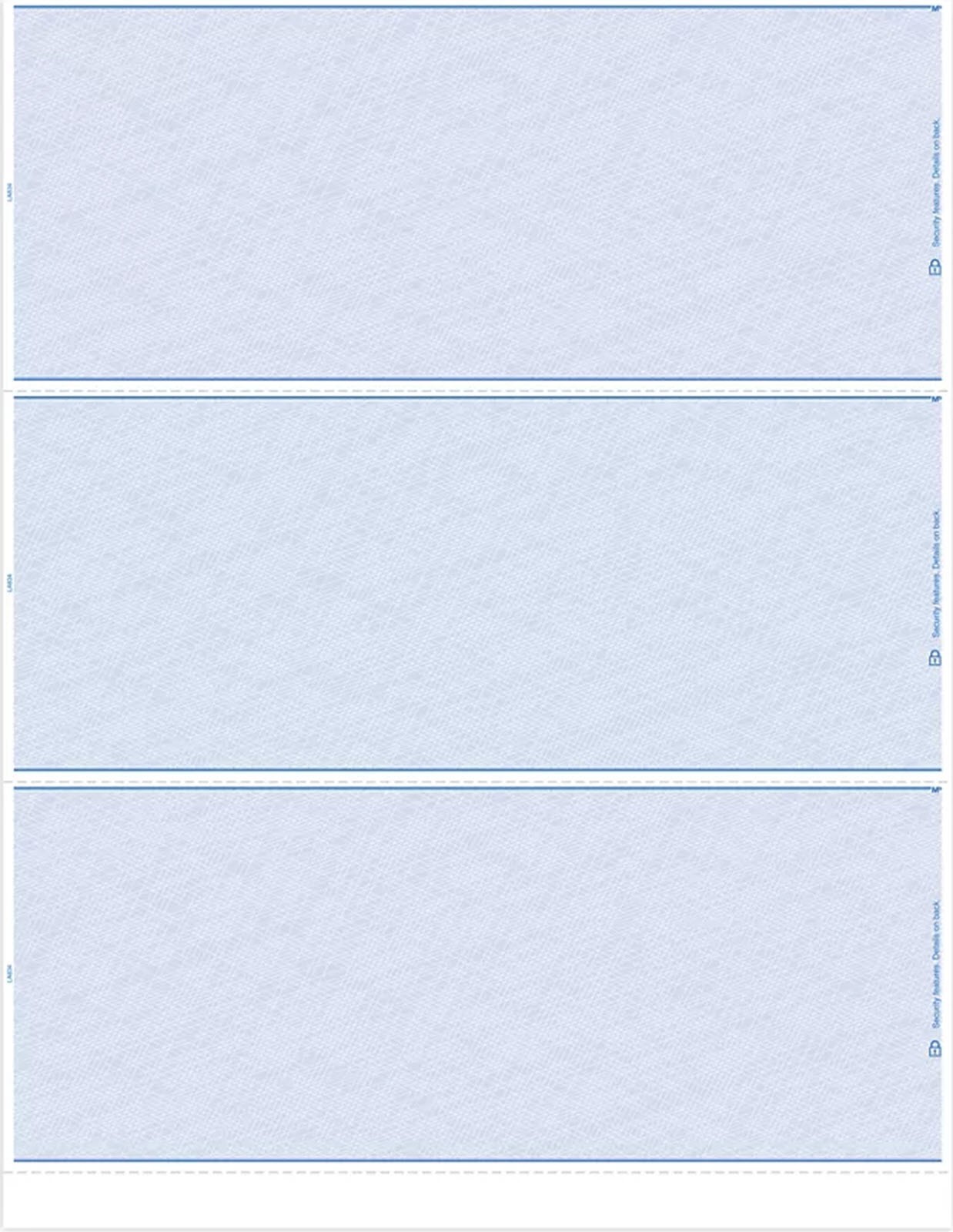 DLA834 Laser 3-up Blank Check Stock 500 Checks