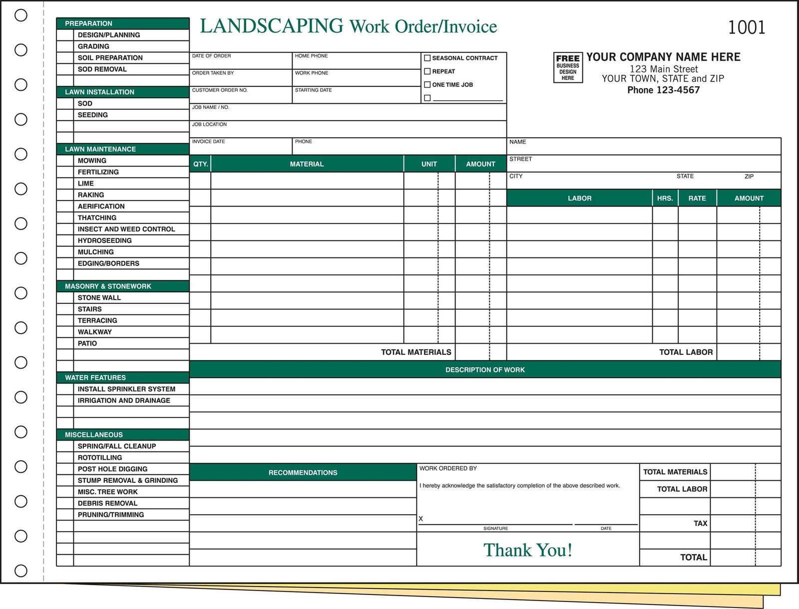 5Forms 6537 Landscaping Work Orders 11 x 8 1/2″ QTY 250