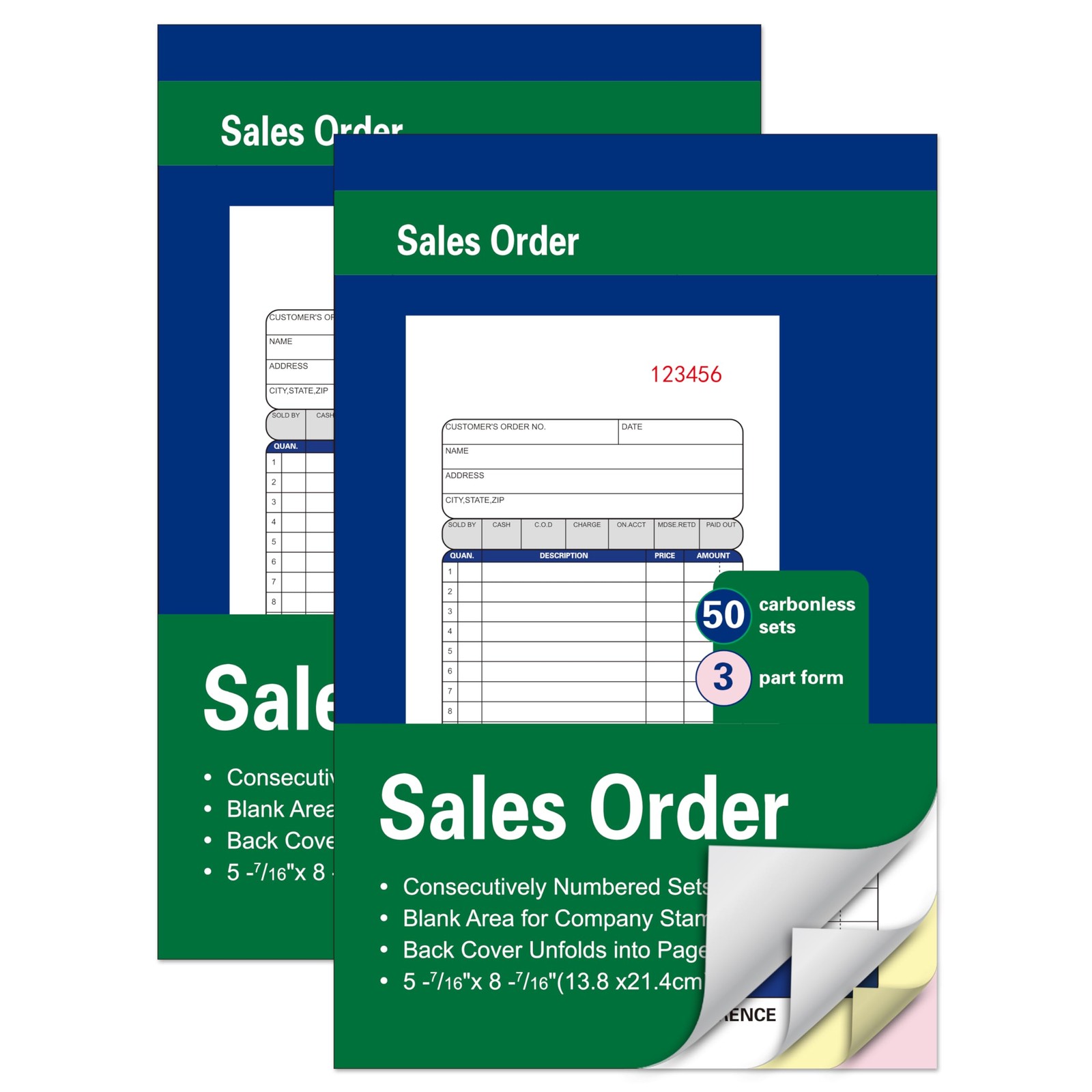 2 Pack Sales Order Books, 50 Sets, 5-7/16 x 8-7/16 Inches, 3-Part Carbonless …