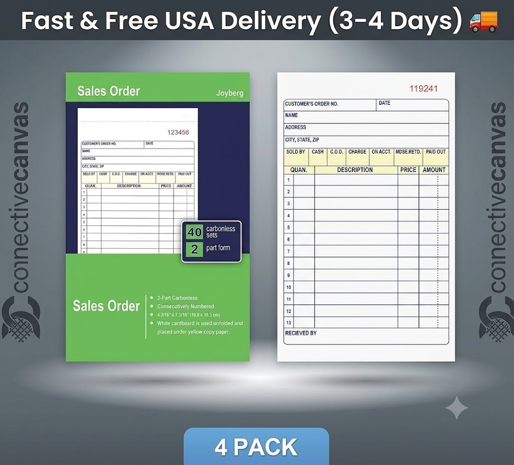 4 Pack Receipt Book, 4.17inx7.2in Receipt Book with Carbon Copies, 2-Part