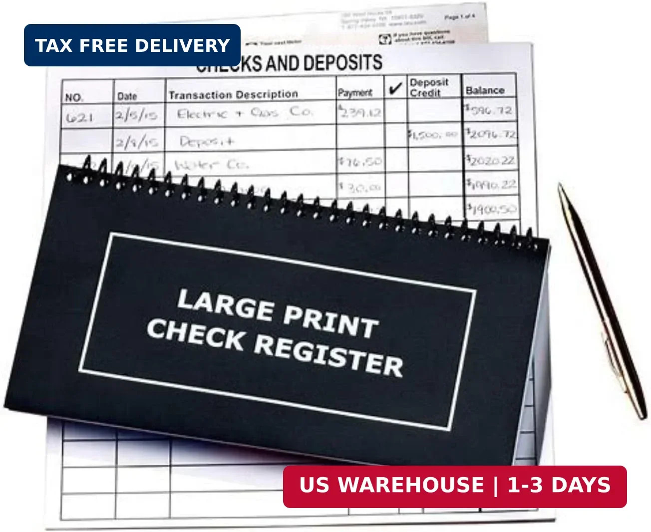 Jumbo Print Check Register Book – Large Print, Easy-to-Read, Spiral Bound, 56 Pa