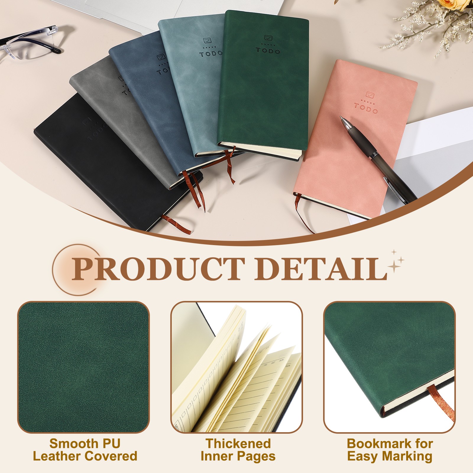 2Pcs to Do Notebook, A6 6.8 x 3.7″ Daily Planner Notebook, Green/Dark Blue