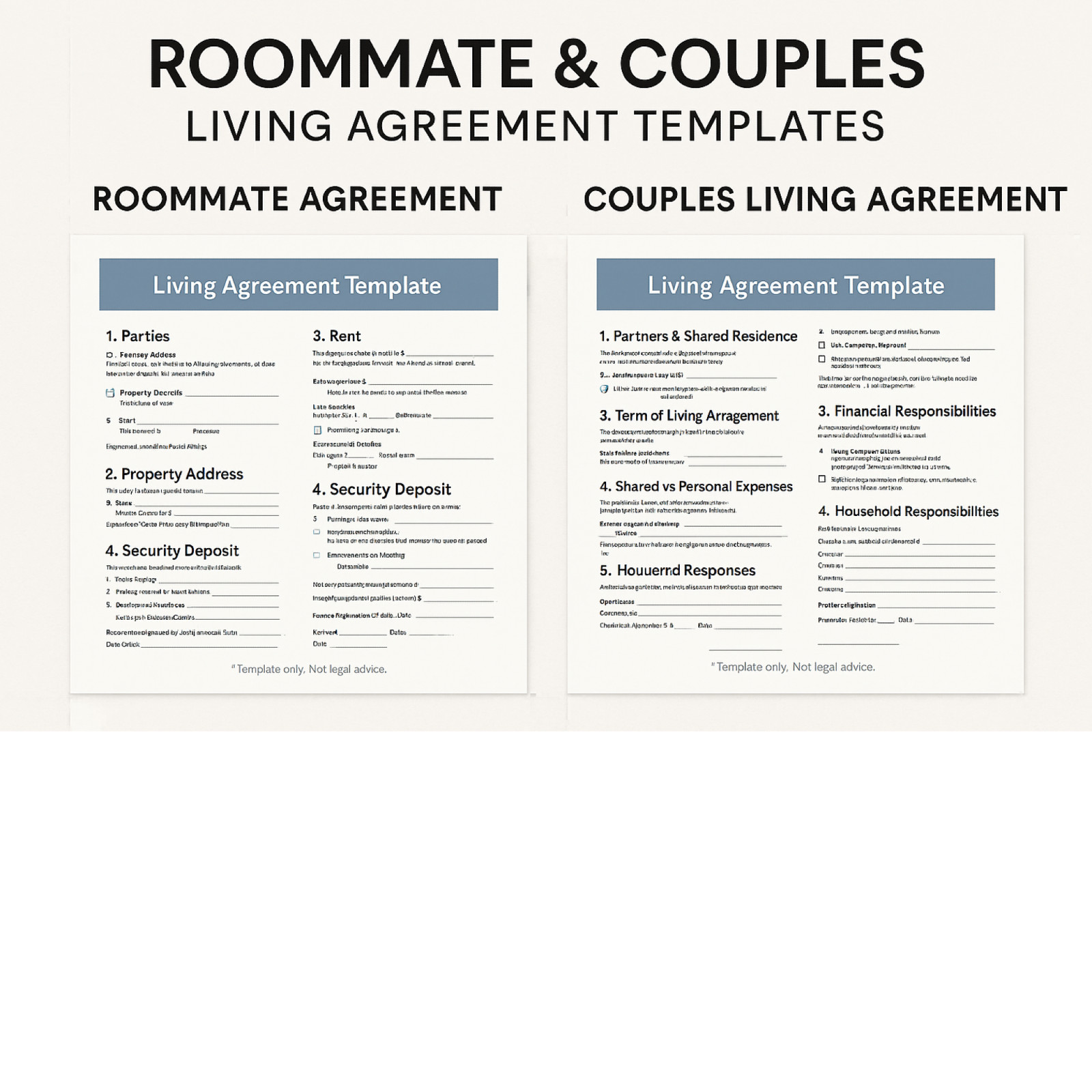 Roommate Agreement Template Editable PDF Word Instant Download