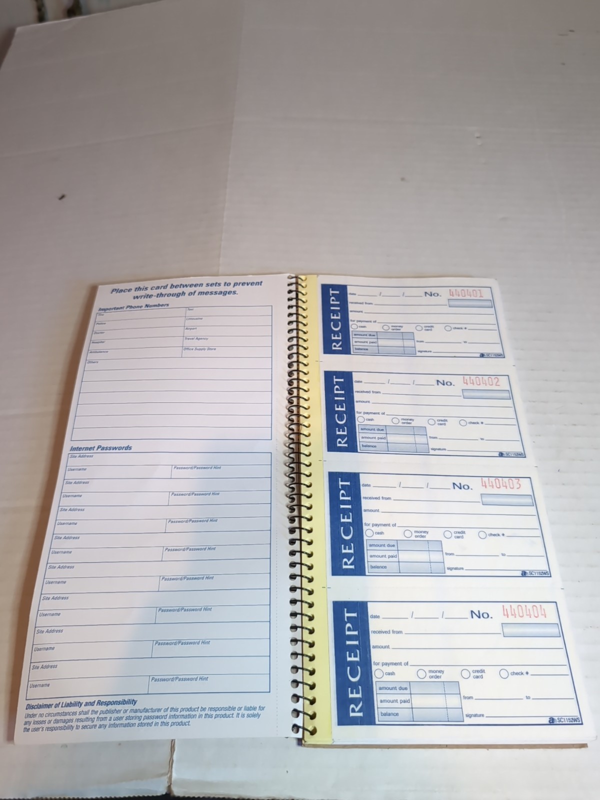 Write and Stick Self Stick Removable Receipts Book 2 Part Carbonless Set