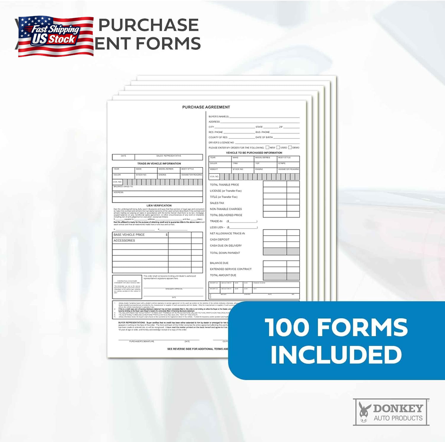 Vehicle Purchase Agreement Forms (2-Part) (100 per Pack)