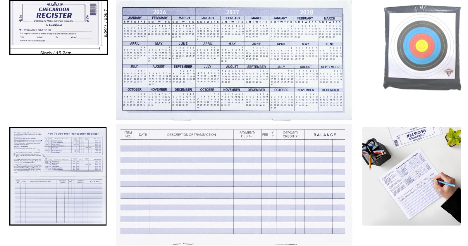Stylish 6×3 Checkbook Registers with 2026-2028 Calendar for Smart Budgeting