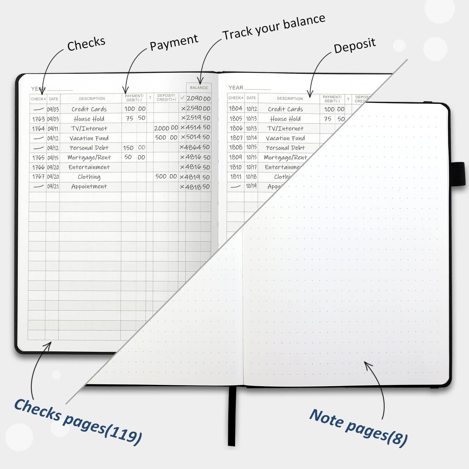 Hardcover Check Registers for Personal Checkbook(7.5X10″), Large Accounting L…