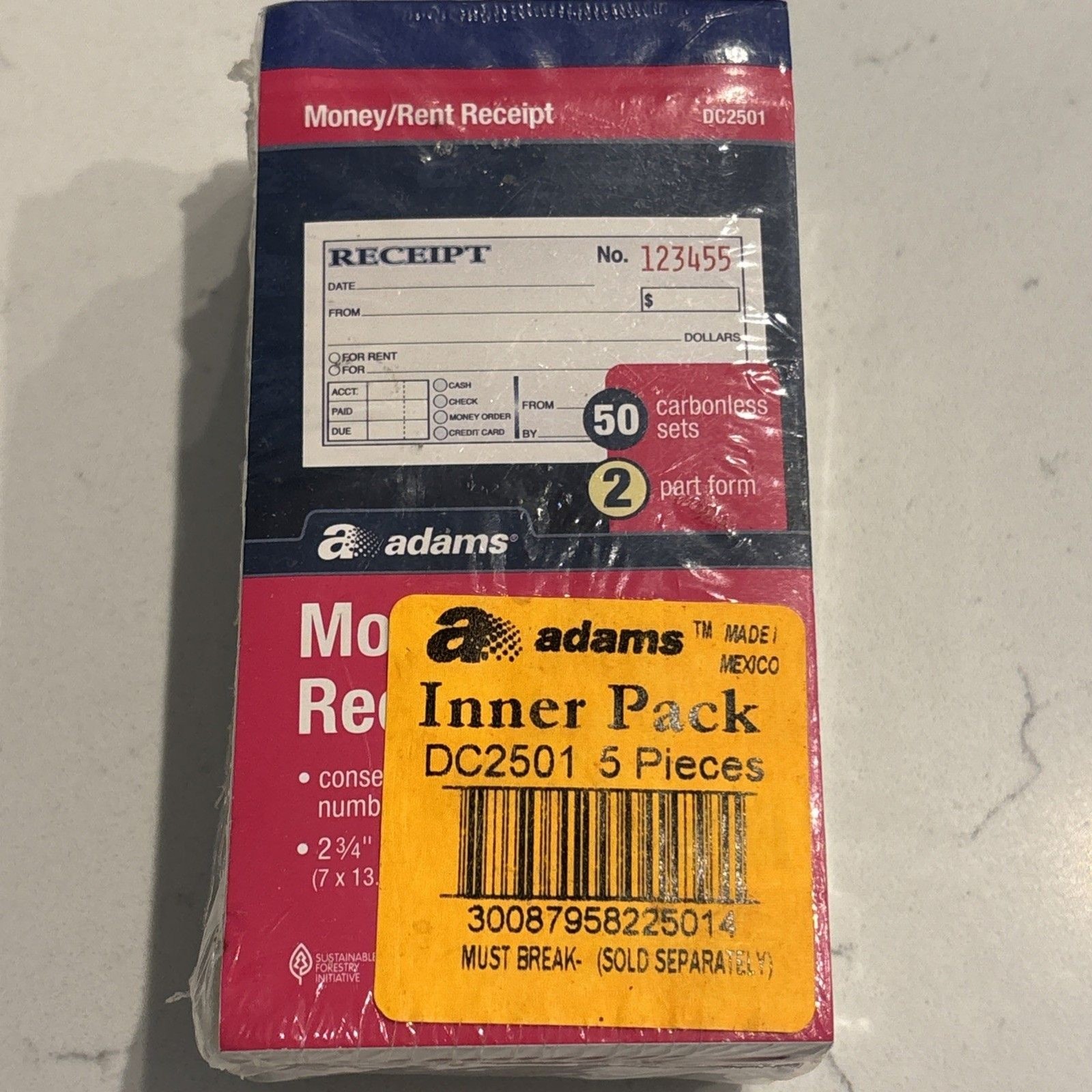Adams Office 5 Pack Money And Rent Receipt Books Carbonless 50 Sets Each