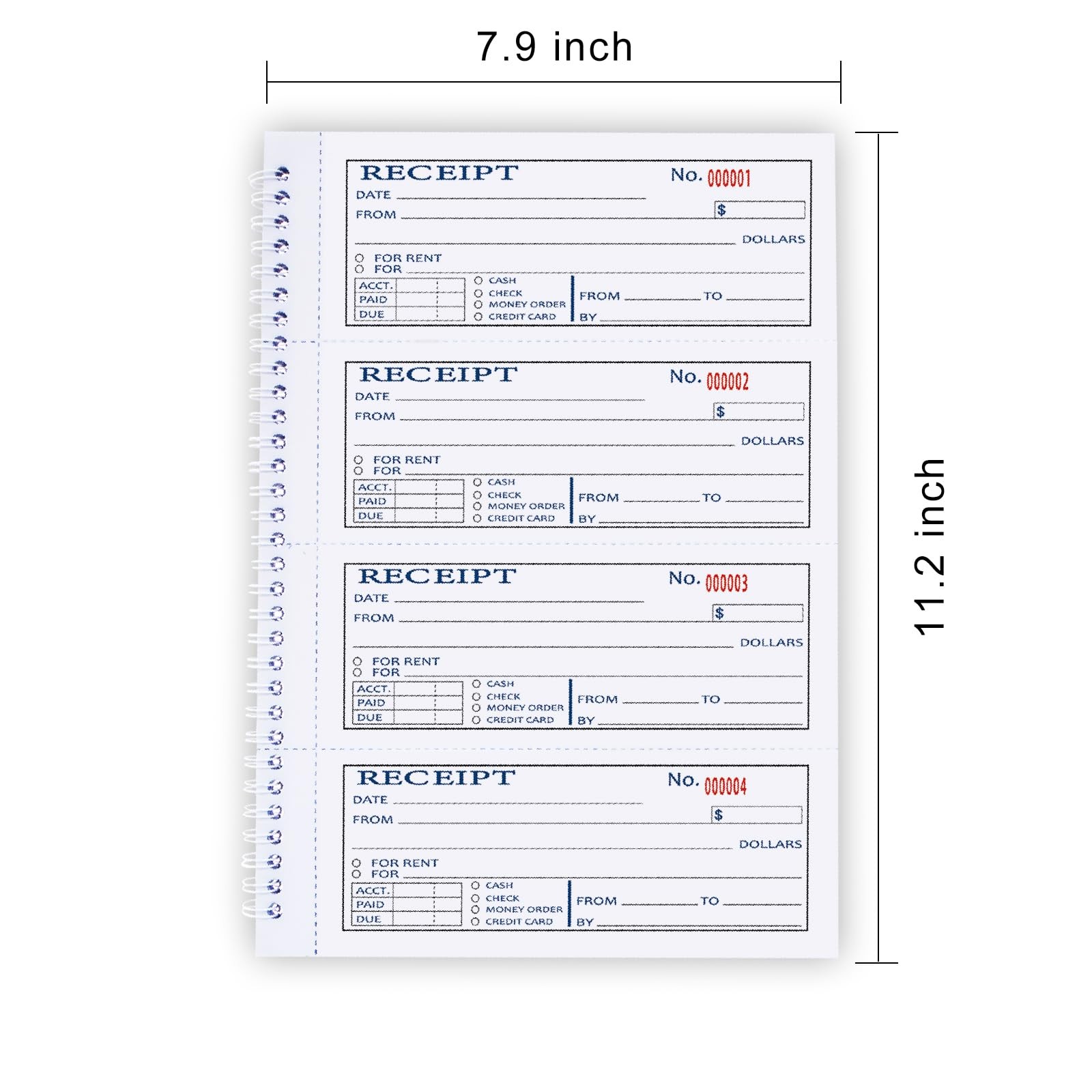 Large Money and Rent 7.9”x11.2”, Color: Single Book-3 Part Carbonless