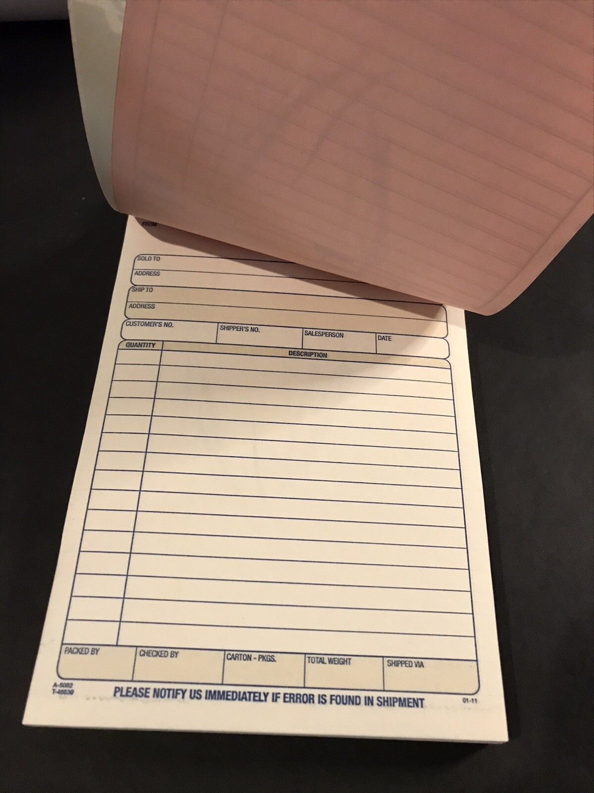 Adams Packing Slip Book 3-Part 50 Carbonless Sets 5.9/16” x 7-5/16” Numbered
