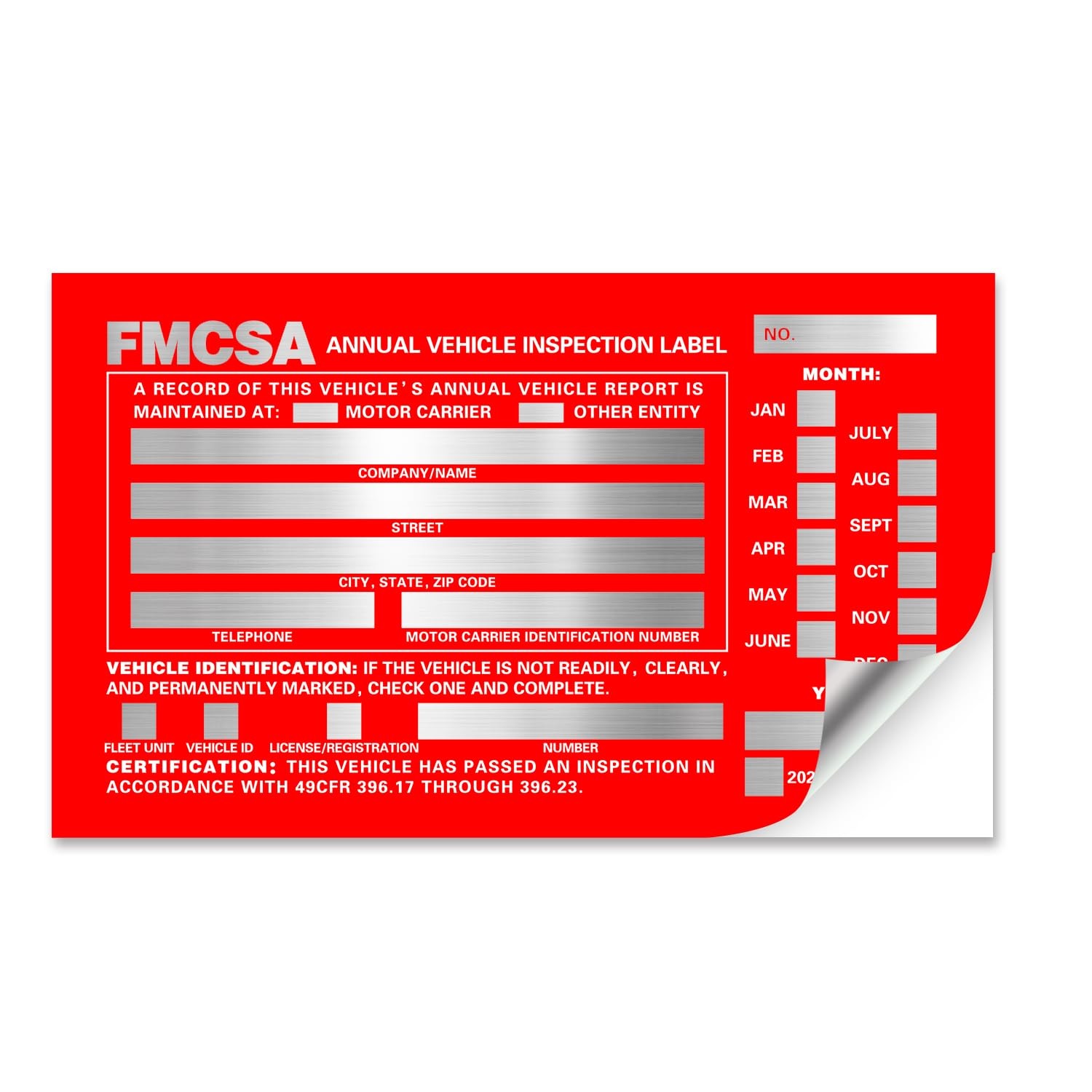 Annual Vehicle Inspection Report Form with Red Exterior Aluminum Inspection L…