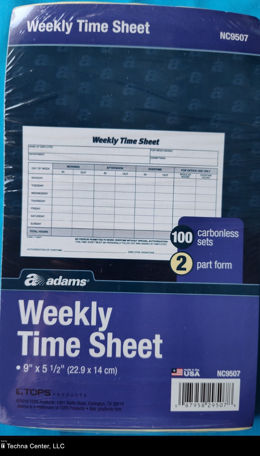 Adams Weekly Time Sheet, 9 x 5.5 Inch, 100 Carbonless Sets, 4 Packs