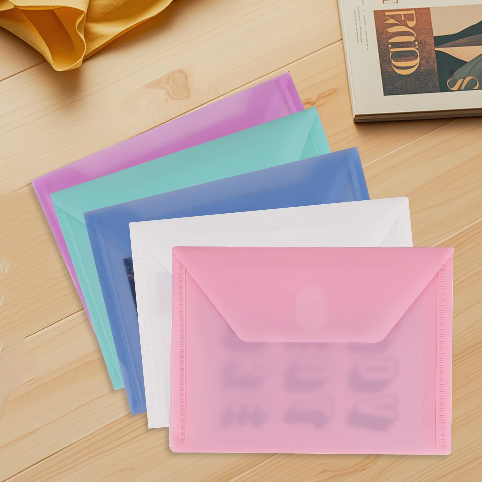 MultiBey 10-Pack Aesthetic Plastic Envelopes with Magic A5, Multi-colored