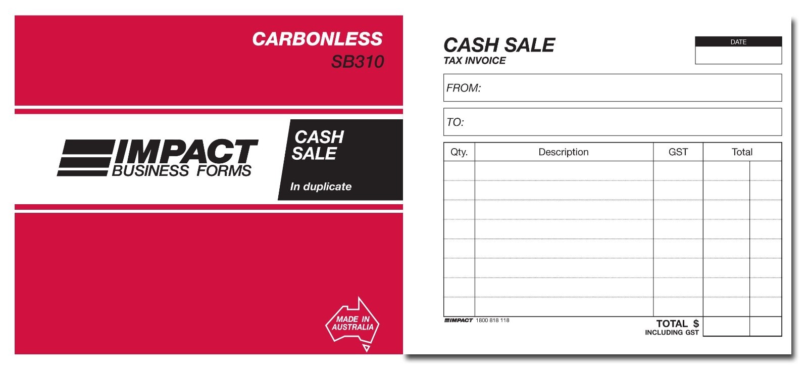 Impact SB310 Cash Sale Book Carbonless 100×127 Duplicate SB310