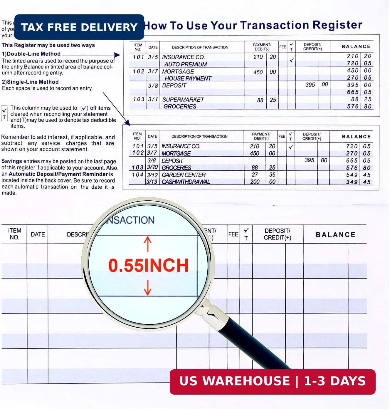 20 Pack Checkbook Register Check Registers for Personal Blank Ledger Transaction