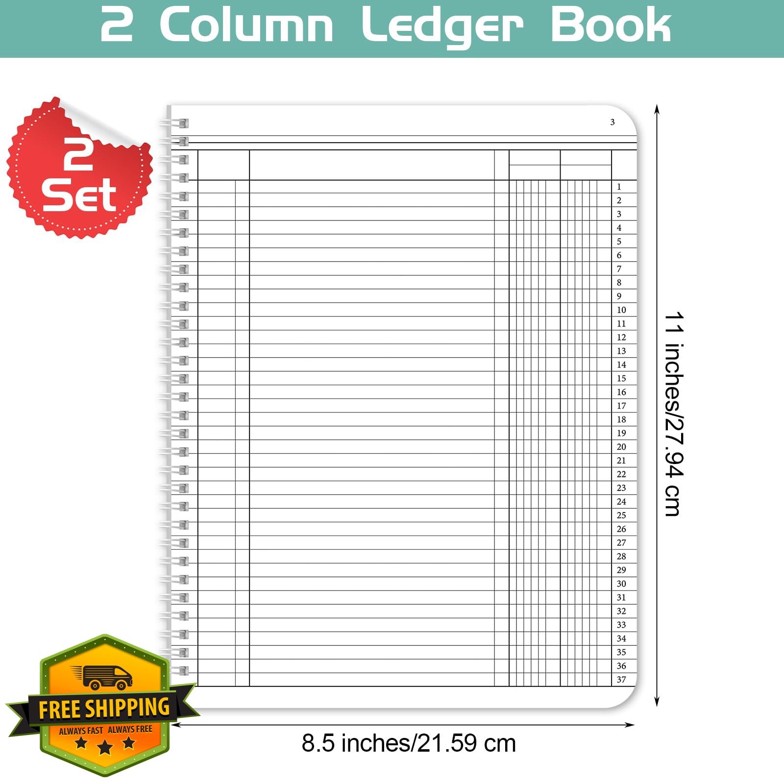 Sayglossy Ledger Books 2 Column 8.5×11
