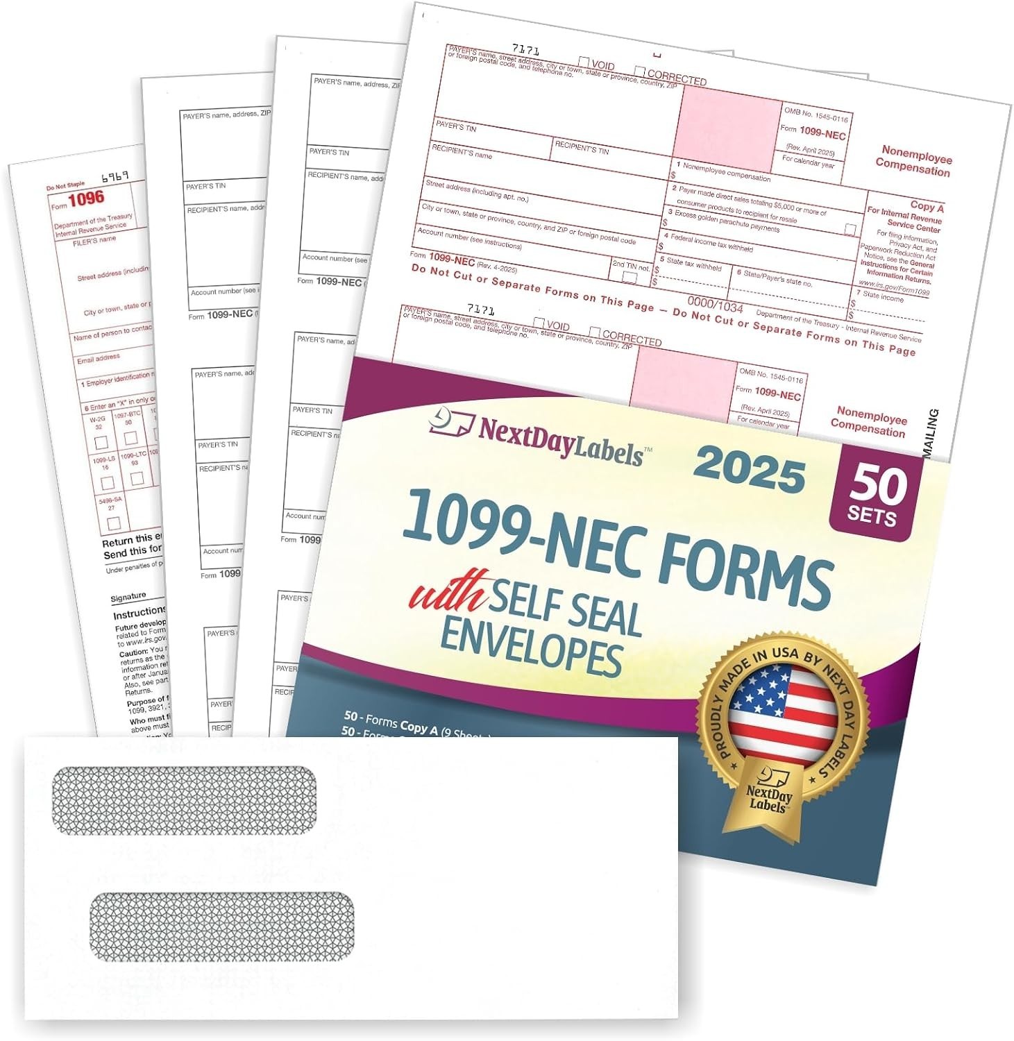 50 1099-NEC Forms Kit with 3 1096 – QuickBooks Compatible