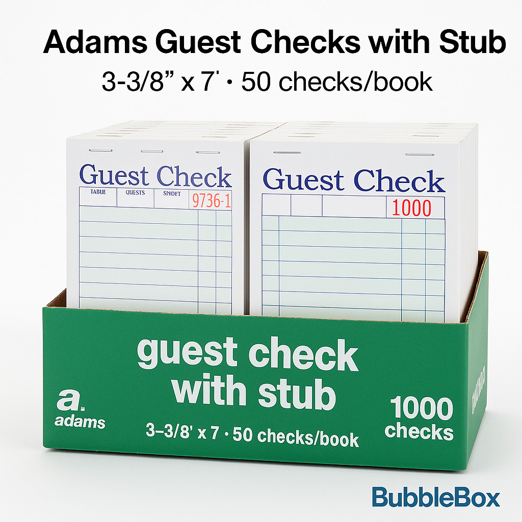 Adams Guest Checks w/ Stub 3-3/8×7 – 20/40/100 Books Options (50 Sheets Each)