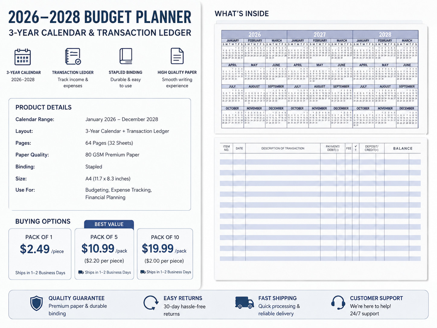 20 Pack Checkbook Register, Check Registers for Personal, Blank Ledger 20PCS