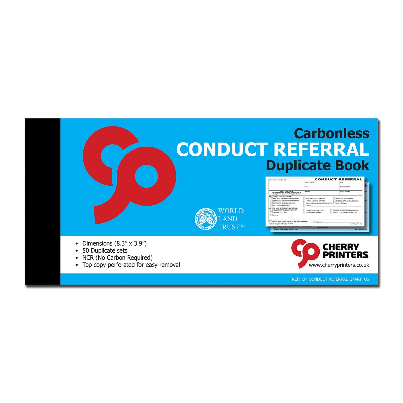 50 Duplicate Cherry Conduct Referral Slips for Schools, 2pt Carbonless Book