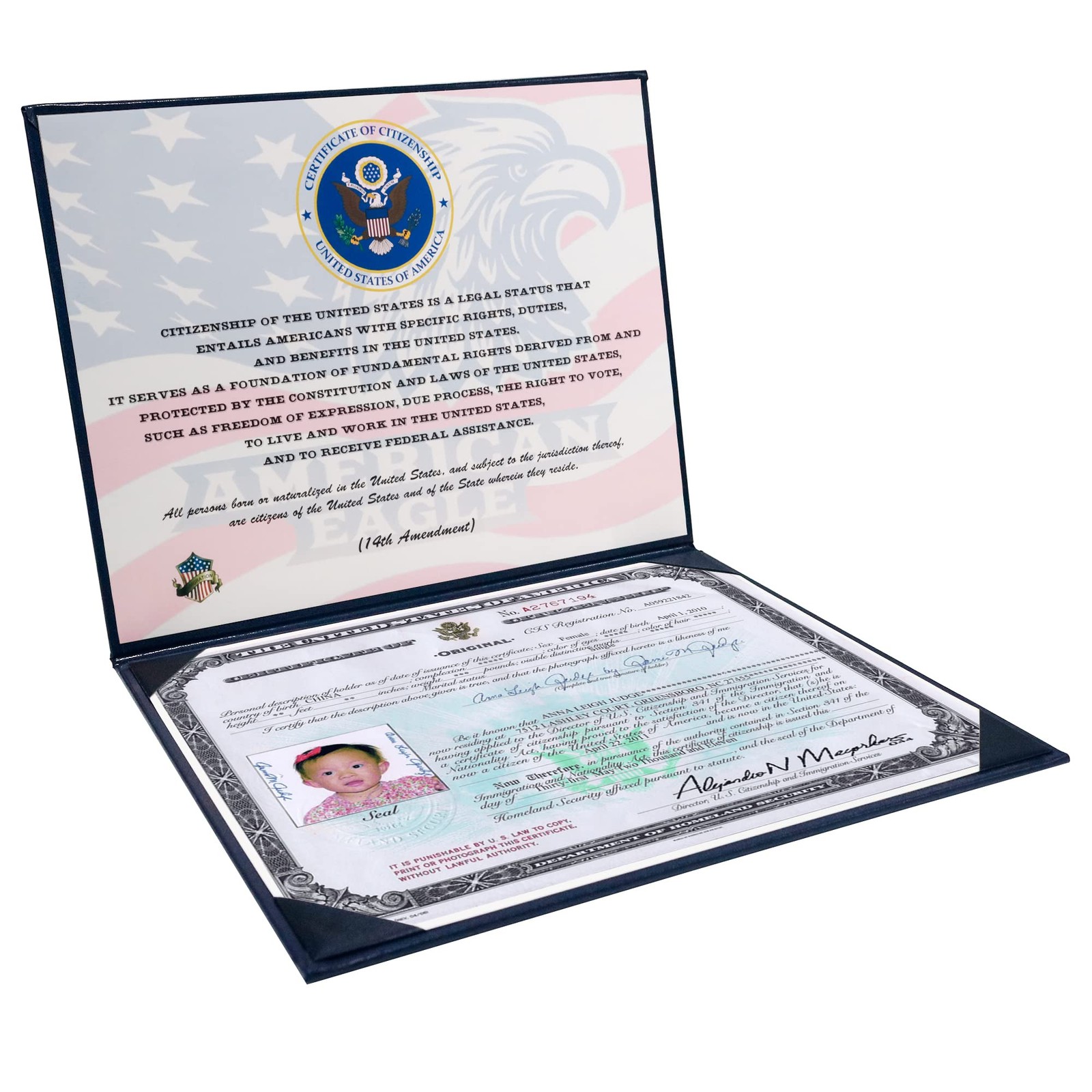 GraduationMall US Citizenship Certificate Holder Naturalization 8.5*11, Navy