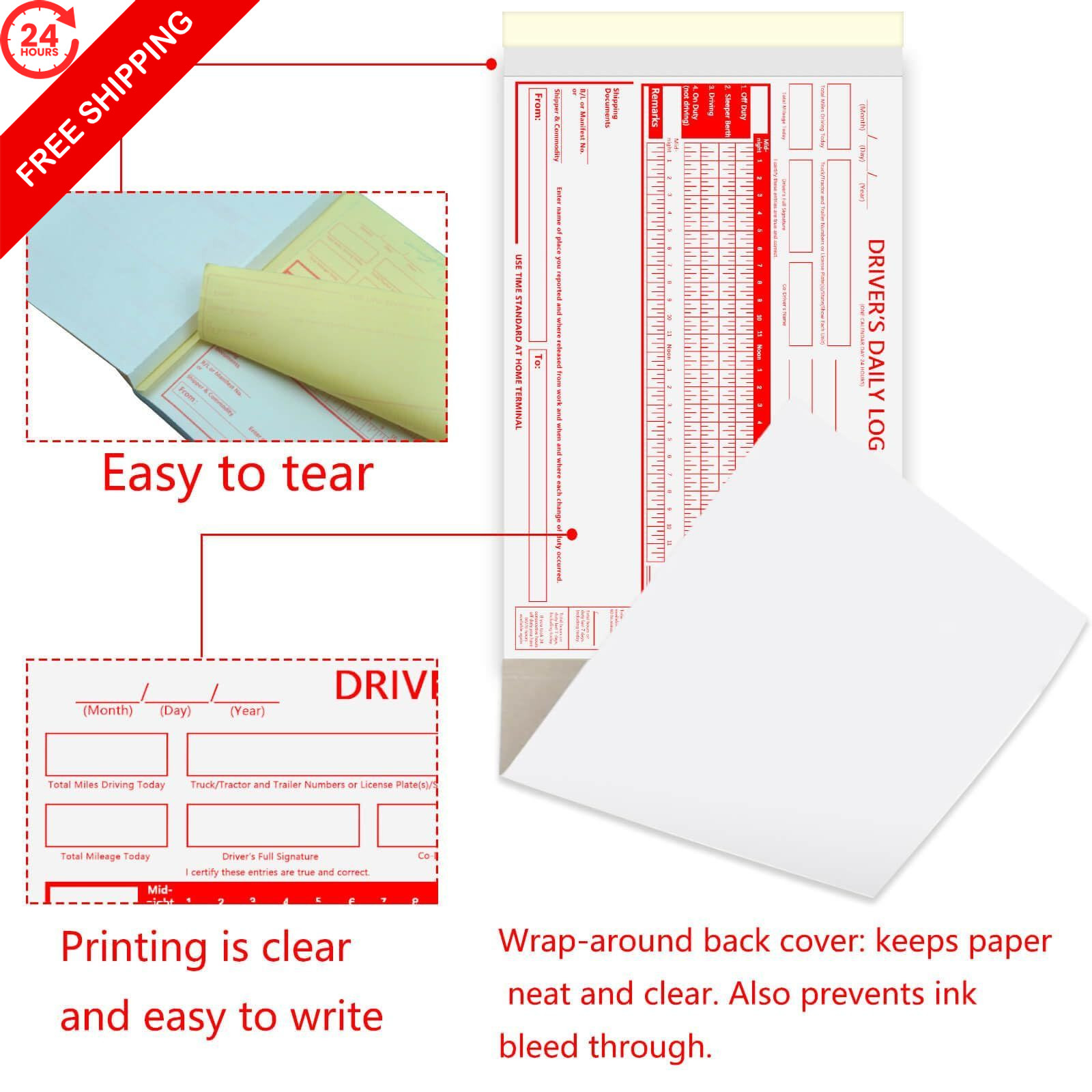 XUEJITECH 6 Pack Truck Driver Daily Log Book with 7 & 8 Day 186 Sets(6Pads)