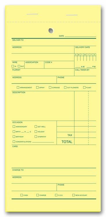 671 Florist Sales Order Forms Padded 4 3/16 x 8 1/2″ QTY 100 Per Pad =1000