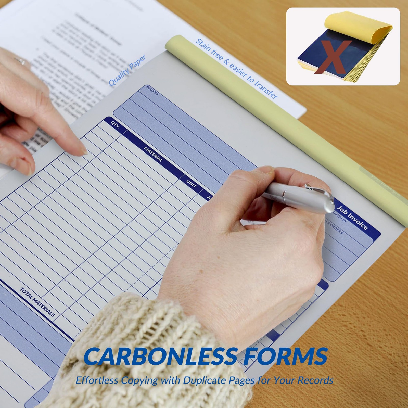Large Contractor Invoice Book, 2-Part Carbonless Forms, 50 Sets
